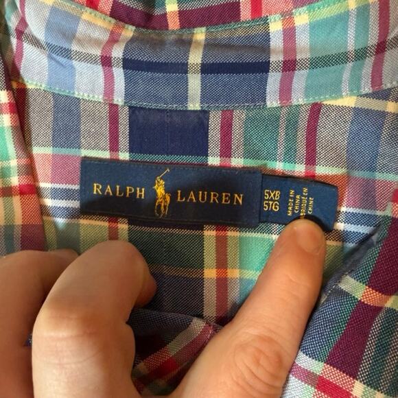 5XB Ralph Lauren Blue Green Red Striped Plaid Button Up Long Sleeve Shirt - Picture 3 of 7